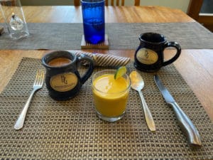 Brewery Gulch Inn Breakfast Specialties include Belgian Hot Chocolate and mango culis