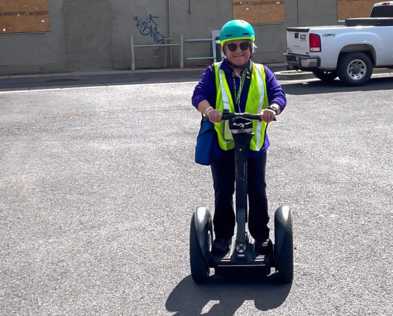 Pisces JDP rides a segway in Flagstaff