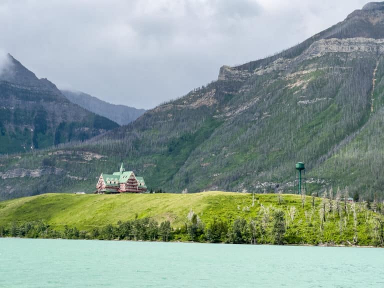 Prince of Wales Hotel on Upper Waterton Lake, in Alberta, Canada.