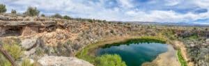 Empty cliff houses, caves and ruins of stone pueblos at Montezuma Well.