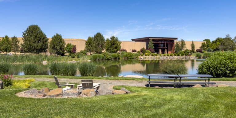Westbrook Winery pond and landscaped grounds