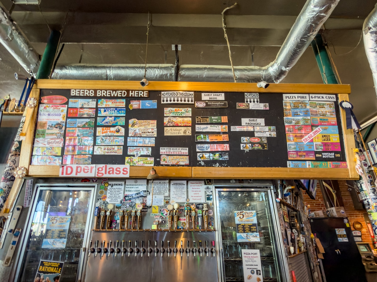 Craft beer menu at Pizza Port