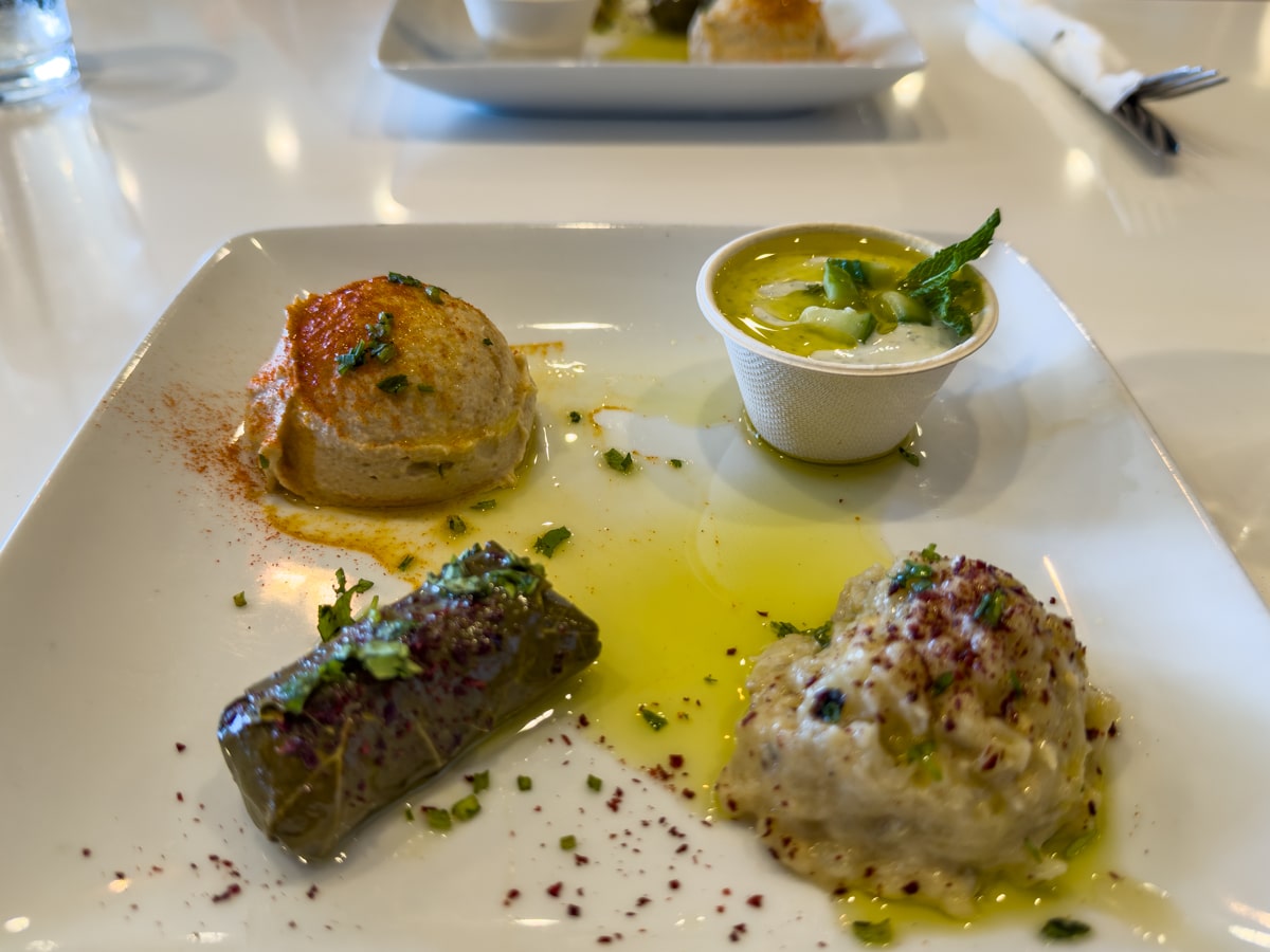 Village Kabob Mediterranean appetizers on the Carlsbad Food Tour