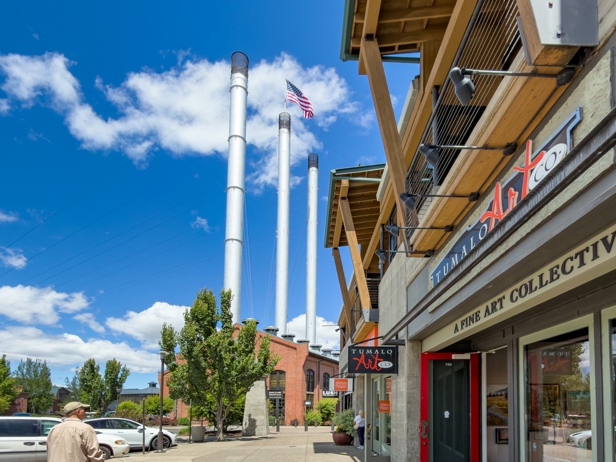 Bend Old Mill District. Great place to eat and drink in Bend.