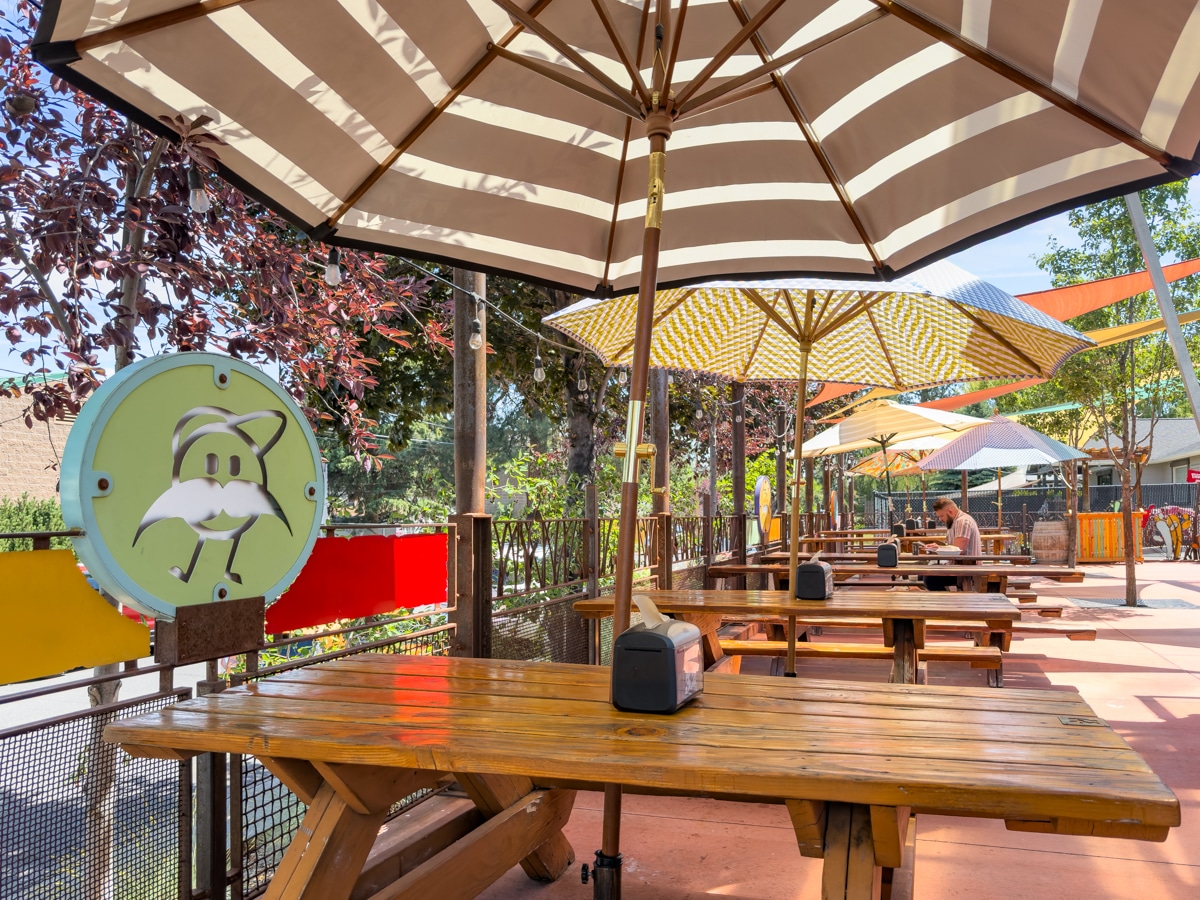 Patio dining at El Sancho Taco Shop. Great place to eat and drink in Bend.
