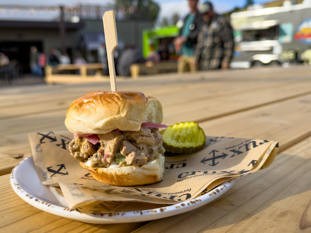 El Sancho pork slider at the Crux food truck. Great place to eat and drink in Bend.