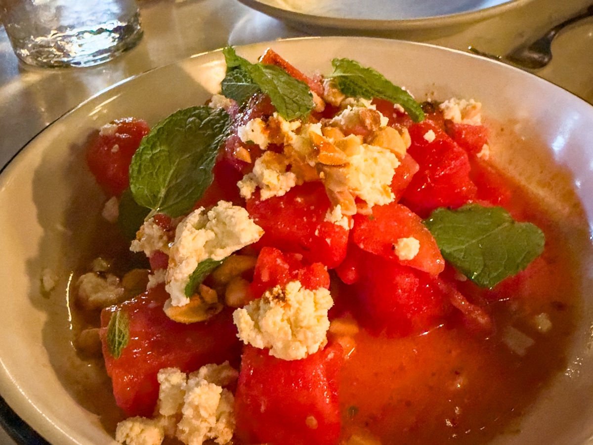 Watermelon salad at Hawkeye and Huckleberry. Great place to eat and drink in Bend.